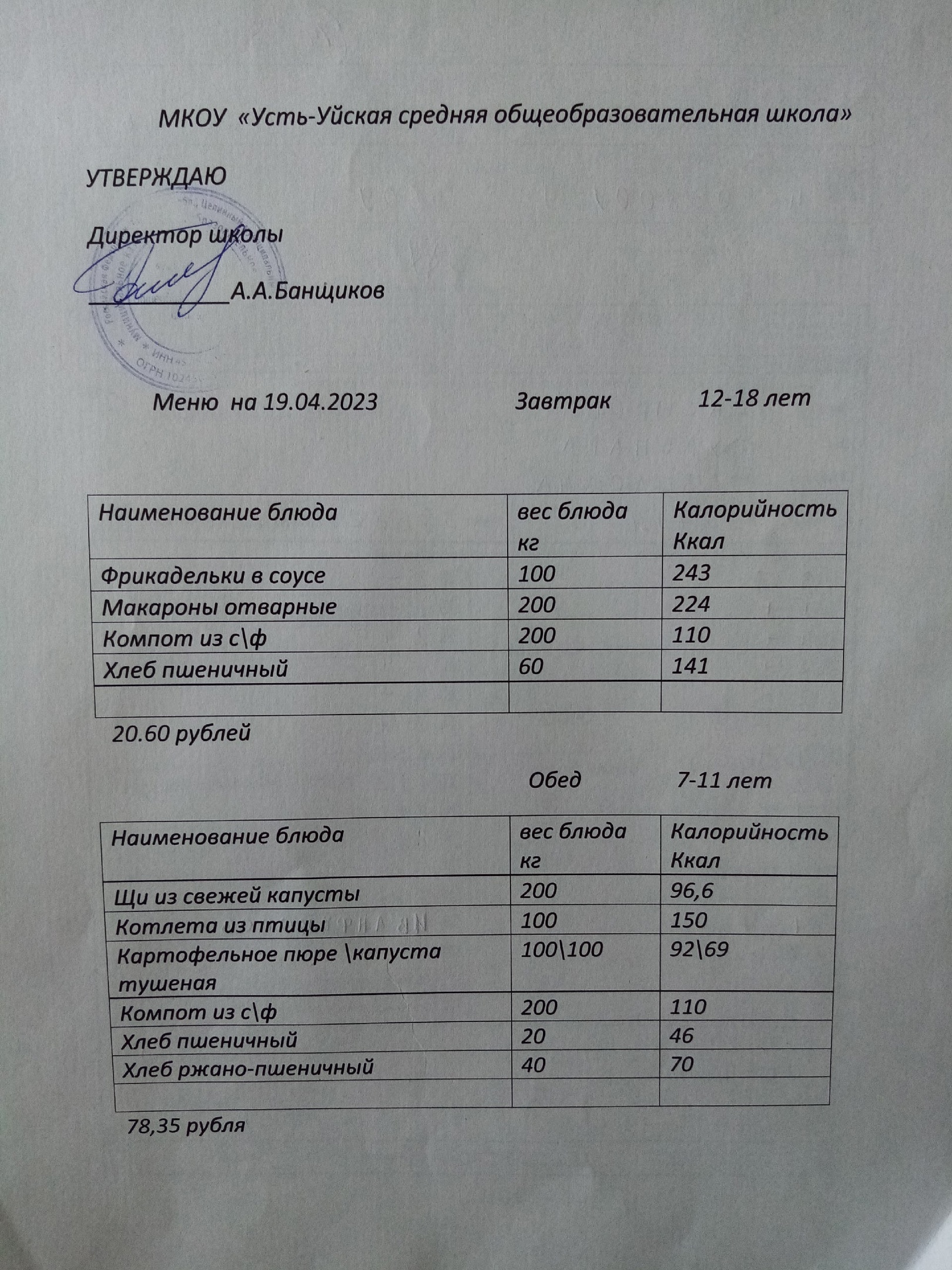 19.04 меню