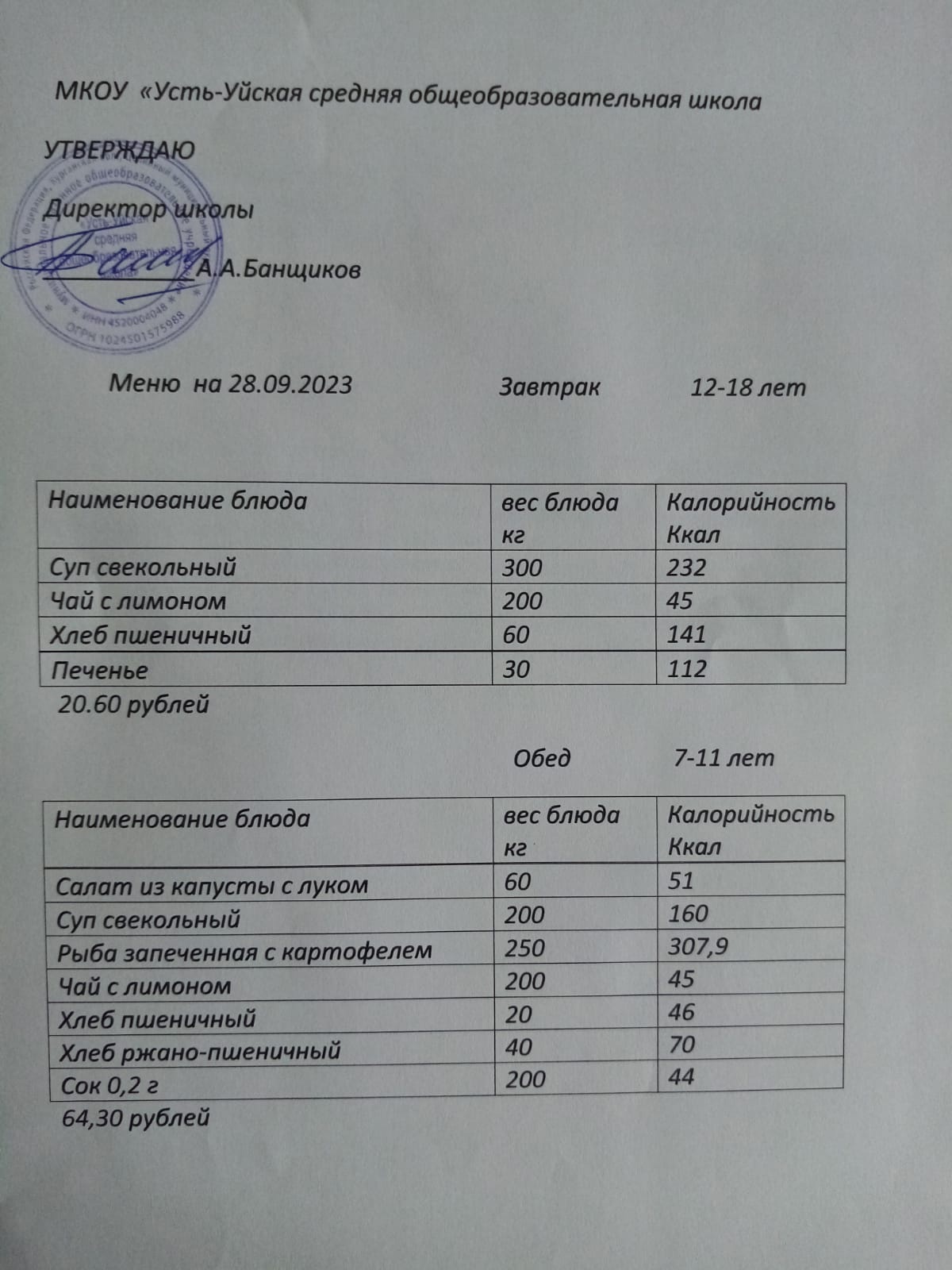 меню 28.09.23